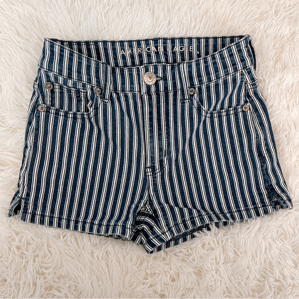 American Eagle Blue & White Striped Ne(x)t Level Stretch Shorts